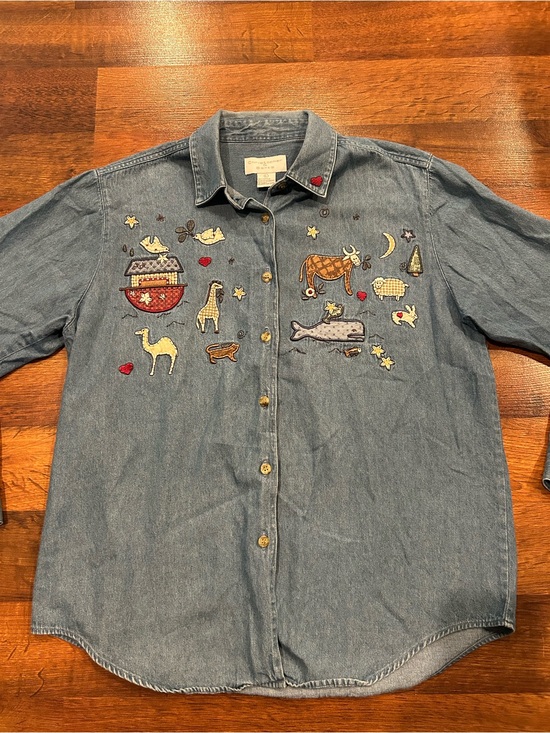 Christopher & Banks Tops - Vintage 90s Noah's Ark Embroidered Chambray Shirt Christopher & Banks Size Large